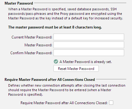 Changing Master Password in DbVisualizer