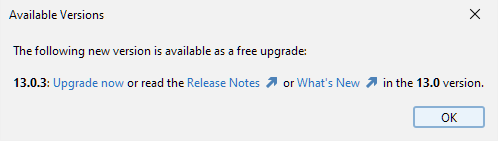 Dialog displaying a new version available in DbVisualizer