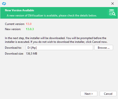 Instructions to follow to upgrade DbVisualizer