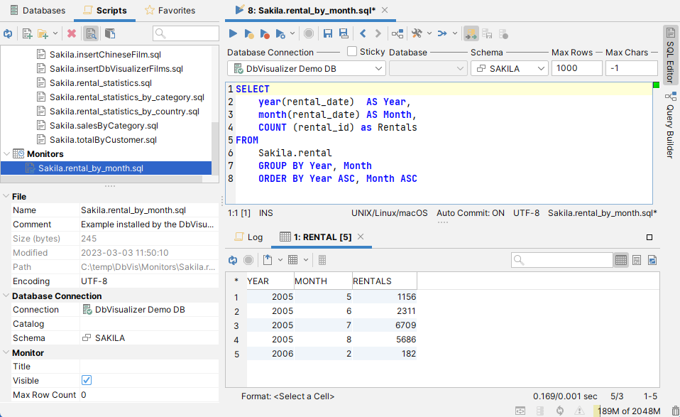 Illustration of monitored query in DbVisualizer