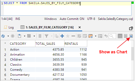 Grid style result set view