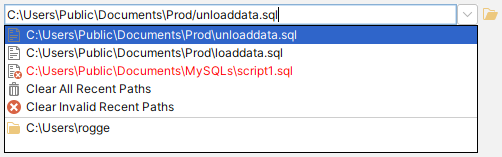 Recent Paths Dropdown in DbVisualizer