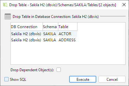 Screenshot of 'Drop Table' action window