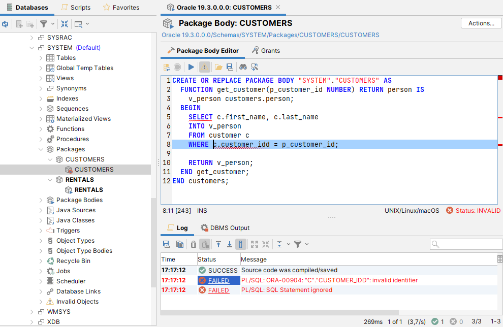 Screenshot of the code object editor interface