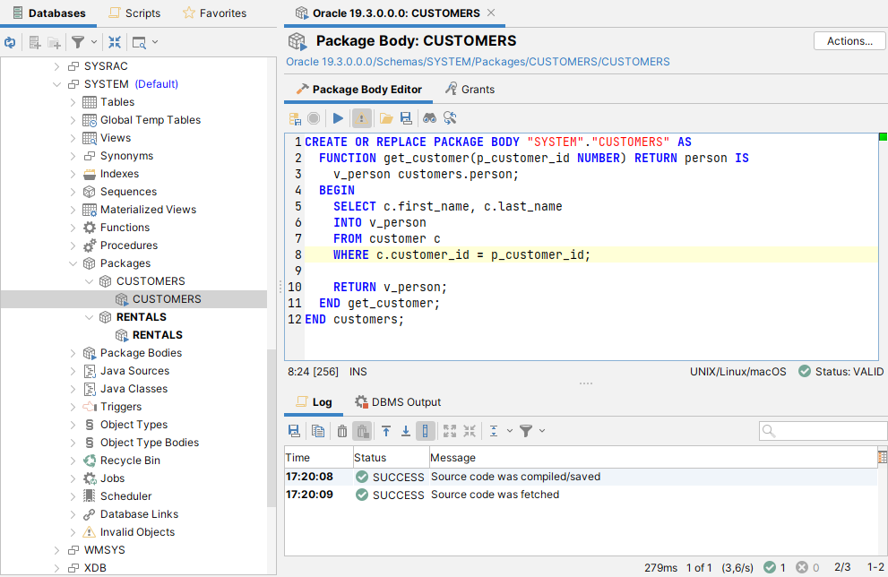 Screenshot of successful code object edit