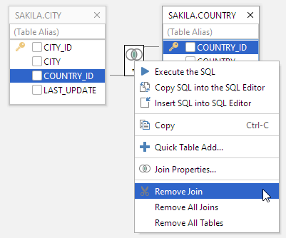 Screenshot of how to remove tables and joins