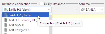 Database selection in DbVisualizer SQL Commander