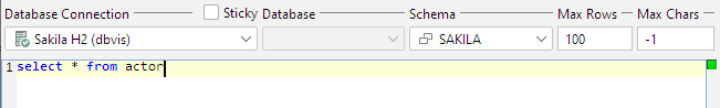 Screenshot of Max Rows field in SQL Commander toolbar