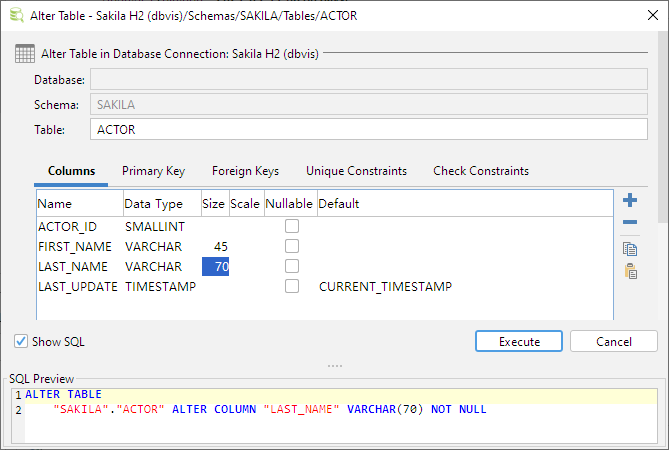 Screenshot of the Alter Table dialog