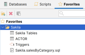 Screenshot of Favorites tab in the navigation area