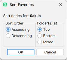 Screenshot of Sort option in the Favorites menu
