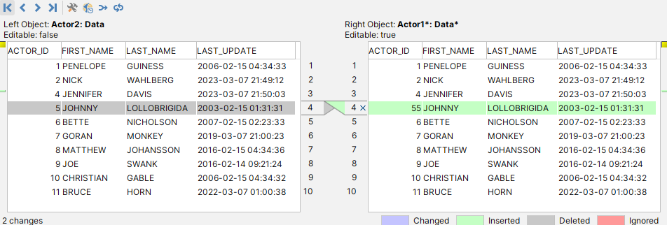 Example of key column change in DbVisualizer