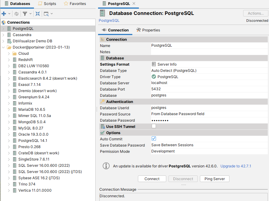 Connection details setup interface