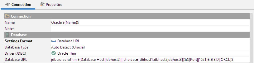 Example of variables used in Connection fields