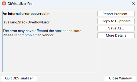 Screenshot of Error Dialog in DbVisualizer