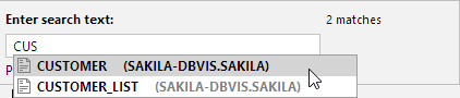Quick Table Add dialog