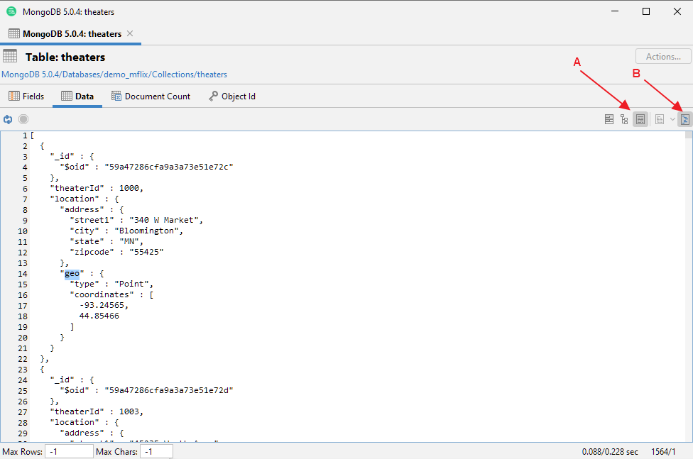 Screen capture of text view in structured data viewer
