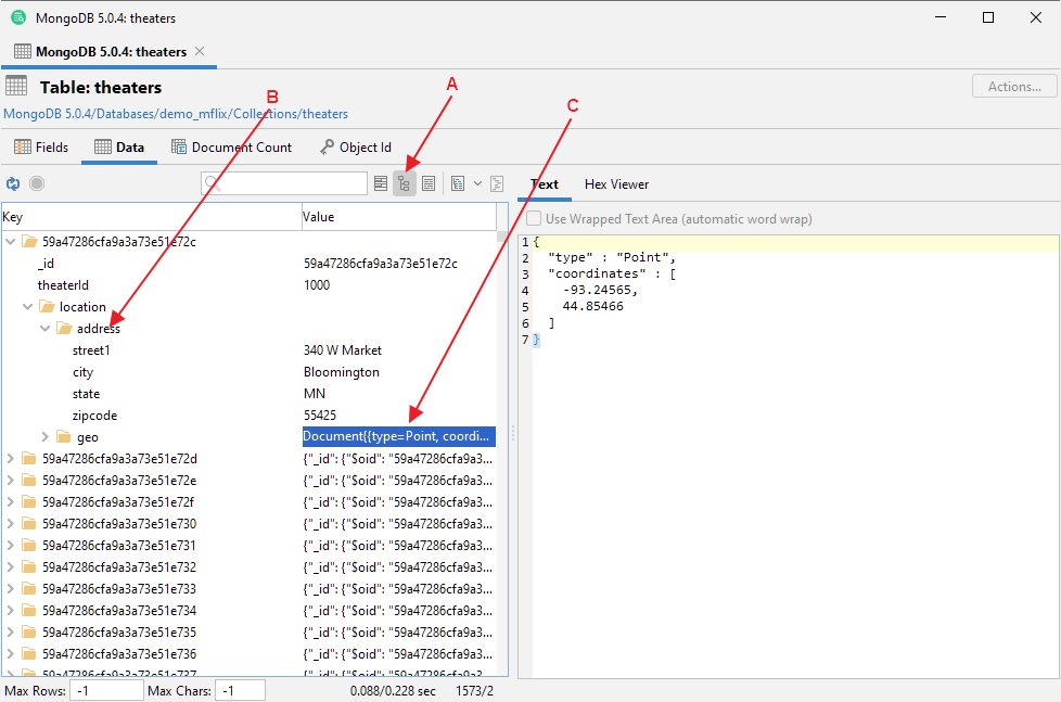 Screen capture of tree view in structured data viewer