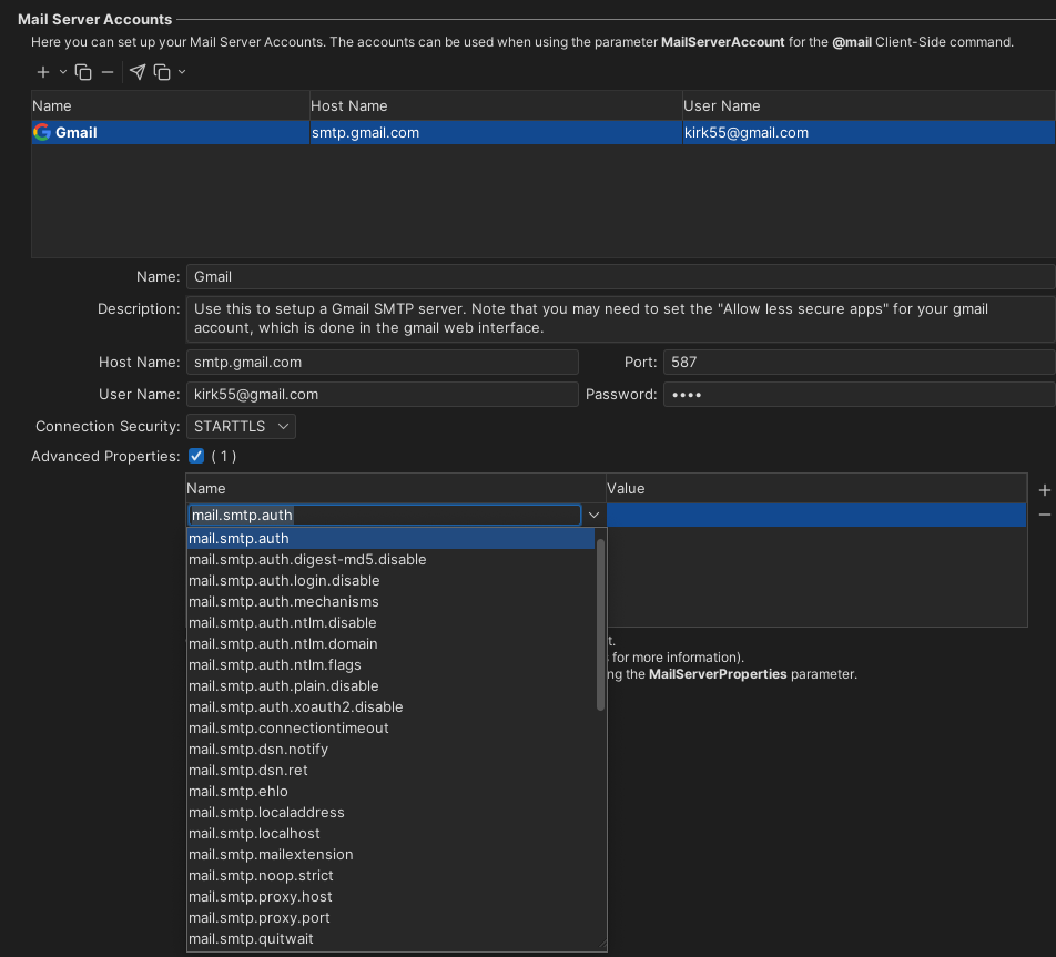 Adding a new Mail Server Account