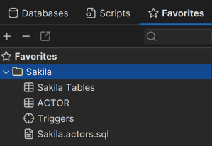 Screenshot of Favorites tab in the navigation area