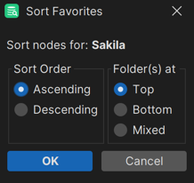 Screenshot of Sort option in the Favorites menu