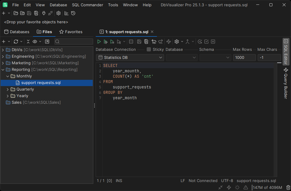 Using the Files tab in DbVisualizer