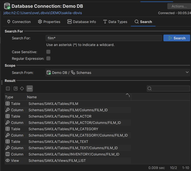 Screenshot of the Search tab in the Object View