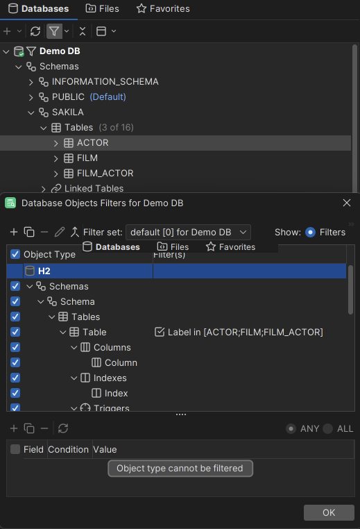 Object types list in DbVisualizer
