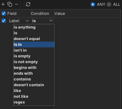 Setting up a filter in DbVisualizer