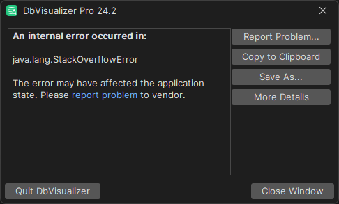 Screenshot of Error Dialog in DbVisualizer