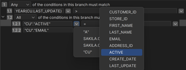 Adding columns in Query Builder