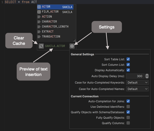 Screenshot showing auto completion popup