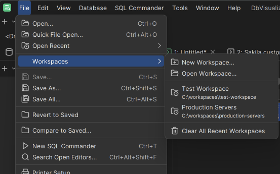 Workspace Menu
