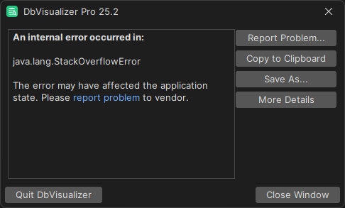 Screenshot of Error Dialog in DbVisualizer