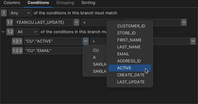 Adding columns in Query Builder