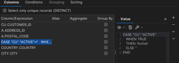 Adding custom expressions in Query Builder
