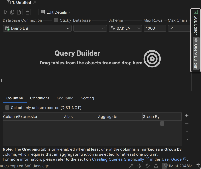 Query Builder interface overview