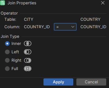 Setting Join Properties dialog