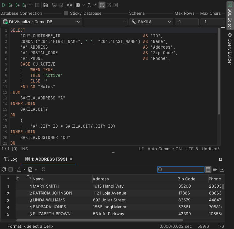 Testing the query in Query Builder