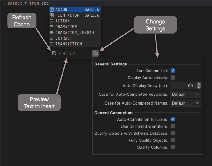 Screenshot showing auto completion popup