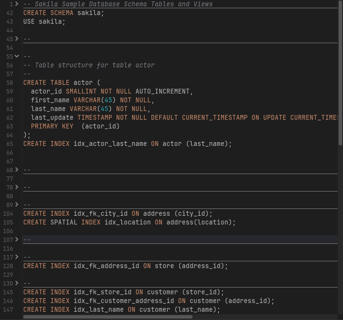 Screenshot of a folded script in SQL editor