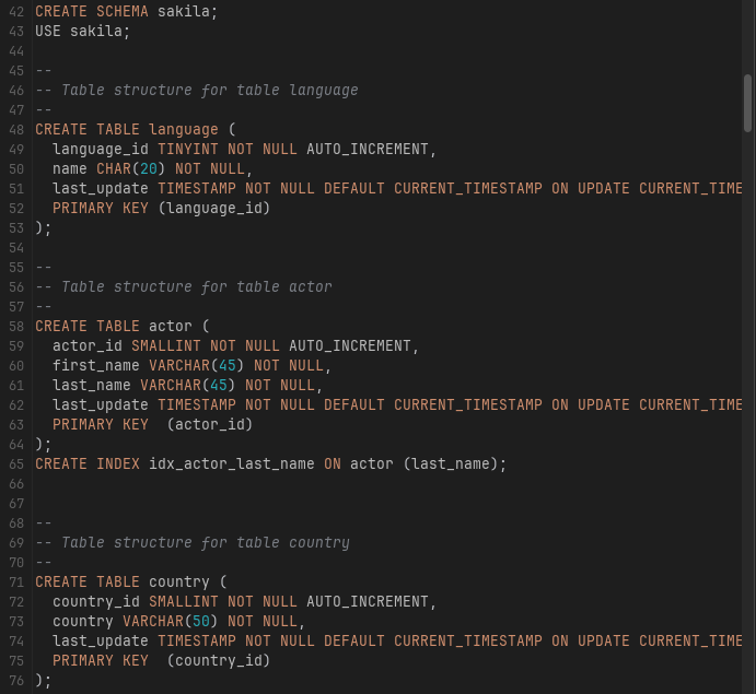 Screenshot of an unfolded script in SQL editor