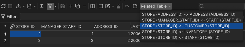 Store and Customer Tables in DbVisualizer