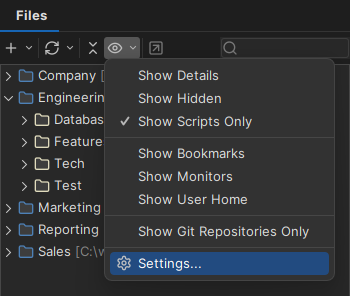Open files visibility settings