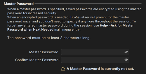 Master Password setup in DbVisualizer