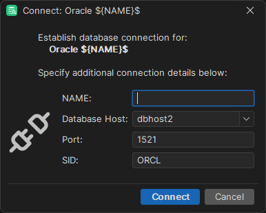 Connect dialog box using variables in Connection fields