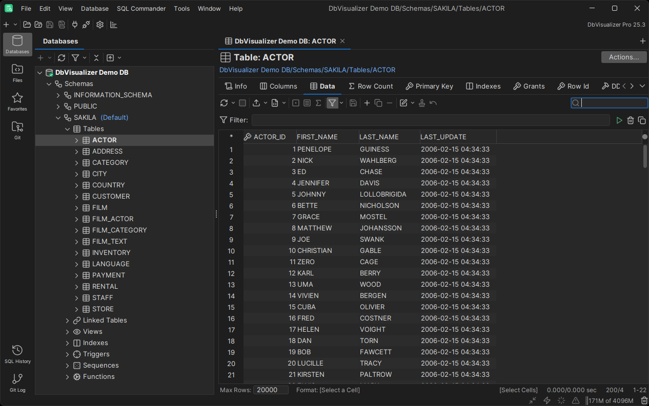 A screenshot of the DbVisualizer GUI main window layout.