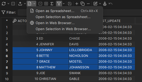 Open grid in an external application in the toolbar