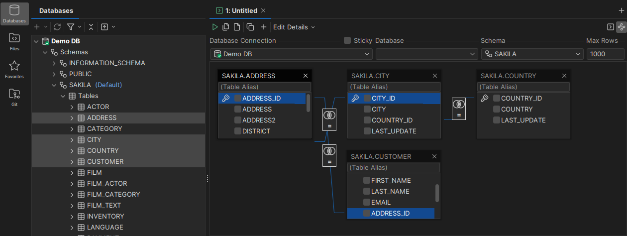 Adding tables in Query Builder