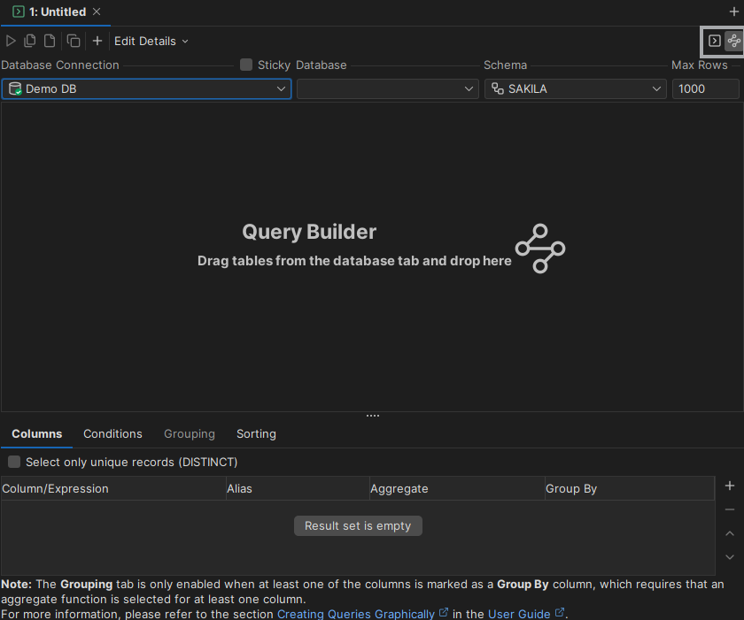 Query Builder interface overview
